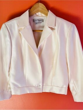 Kay Unger Raw Silk Cream Cropped Bomber Style Jacket - Size 10